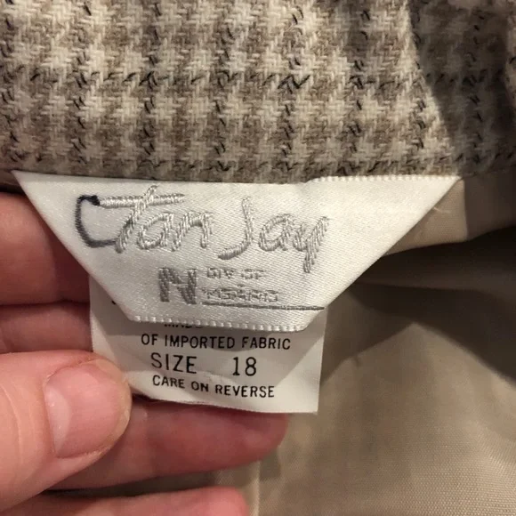 Vintage creamy tan houndstooth wool blend blazer - Picture 8 of 9